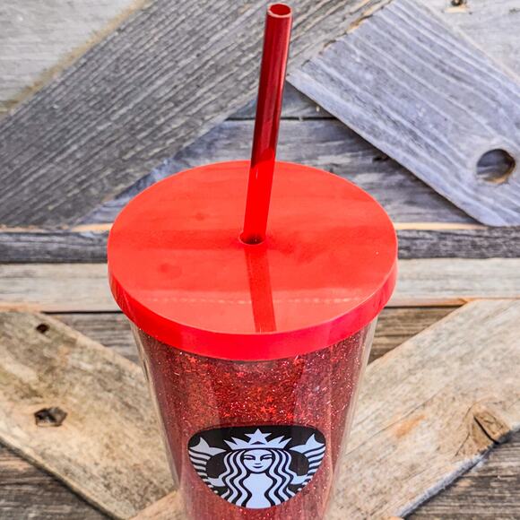 NEW Starbucks 2018 Holiday Red Glitter Grande Cold Cup & Straw, 16 fl oz - Picture 5 of 8